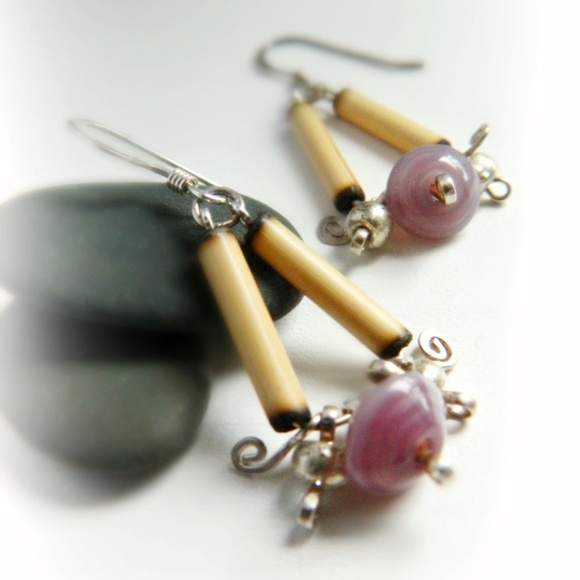 Sterling Silver Bamboo Earrings - Picture 2 of 4